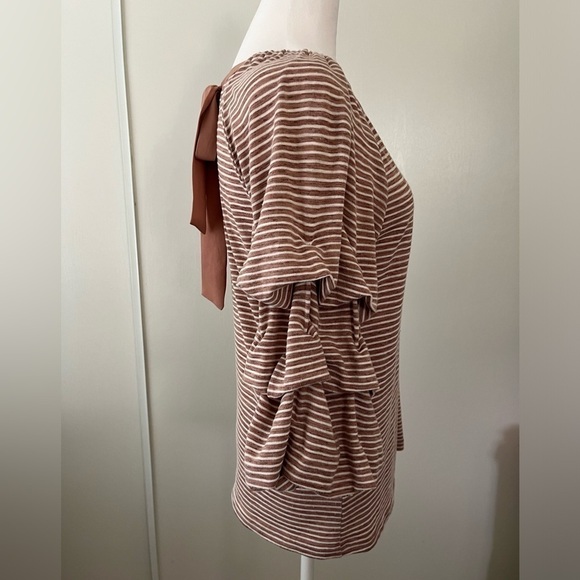 Skies Are Blue Mauve Striped Billowing Sleeve Ribbon Top Size Small - Picture 5 of 6